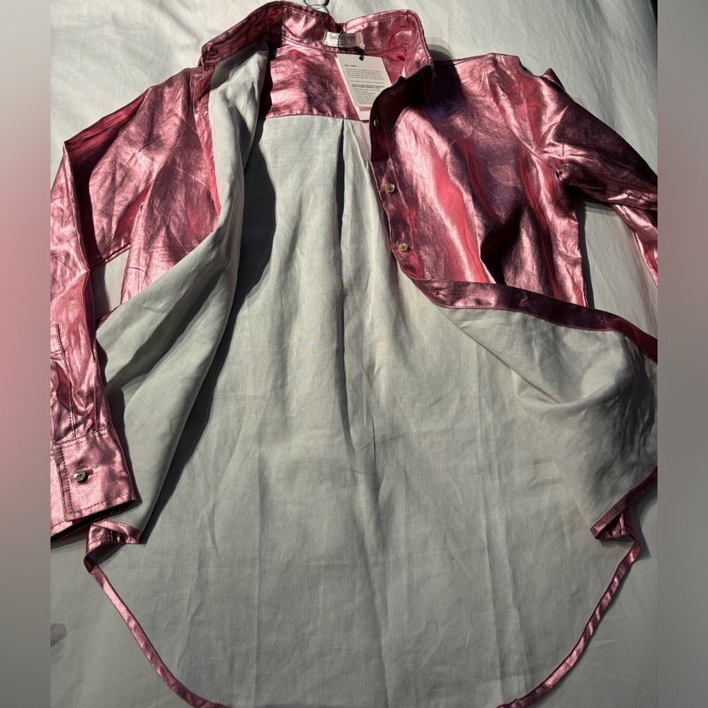 NWT Lanhtropy pink metallic linen blouse XS - Picture 4 of 16